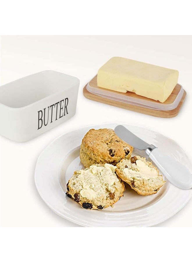 طبق زبدة بورسلين مع غطاء وسكين (500 مل)، وعاء كبير لحفظ الزبدة مع اغطية لسطح الطاولة من السيليكون عالي الجودة، امن للاستخدام في غسالة الصحون - Image 4